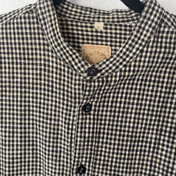 Wah Maker Frontier Clothing Mens Shirt Sz large Black&white Tiny Check Button Up - Picture 1 of 9